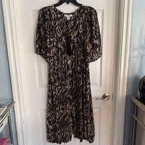 Chic Black and Brown Patterned Midi Dress